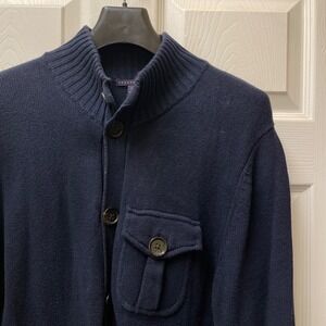 Paraphrase Men's Small Navy Button Up Mock Collar Pockets